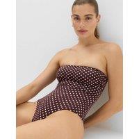 M&S Polka Dot Bandeau Swimsuit Dark Brown Mix