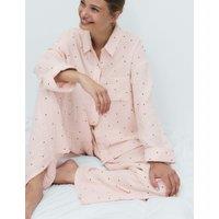 M&S Pure Cotton Muslin Print Pyjama Set Pink Mix