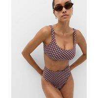 M&S Printed Cropped Scoop Neck Bikini Top Dark Brown Mix