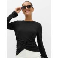 M&S Long Sleeve Wrap Hem Top Black