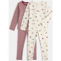 M&S 2 Pack Cotton Rich Striped Pyjama Set Ecru Mix