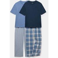 M&S 2 Pack Checked & Striped Pyjama Sets (6-16 Yrs) Blue Mix