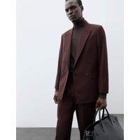 Autograph Merino Wool Rich Double Breasted Suit Jacket Bitter Chocolate