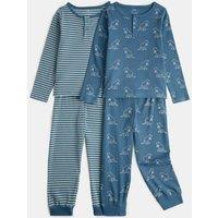 M&S 2 Pack Dino Stripe Waffle Pyjama Sets (1-8 Yrs) Blue Mix