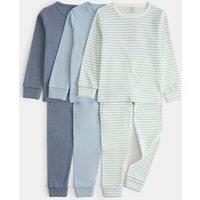 M&S 3 Pack Cotton Rich Blue Pyjama Sets (1-8 Yrs) Ecru Mix