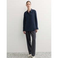 JAEGER Pure Silk Collared Shirt Navy