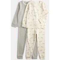 M&S 2 Pack Cotton Rich Sheep Print Pyjama Set Ecru Mix