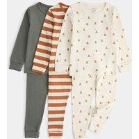M&S 3 Pack Cotton-Rich Bear Graphic Pyjama Sets (1-8 Yrs) Ecru Mix