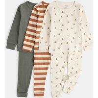 M&S 3pk Cotton Rich Bear Print Pyjama Set Ecru Mix