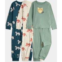 M&S Kids' 3 Pack Animal Print Pyjama Sets (1-8 Yrs) Blue Mix