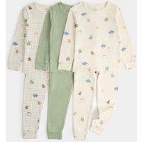 M&S 3 Pack Dino Graphic Pyjama Sets (1-8 Yrs) Ecru Mix