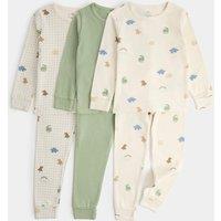M&S 3pk Pure Cotton Dinosaur Print Pyjama Set Ecru Mix