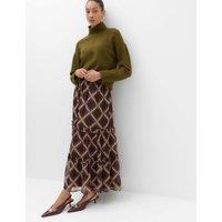 M&S Chiffon Checked Midi Tiered Skirt Burgundy Mix