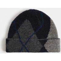 M&S Argyle Beanie Hat Navy Mix