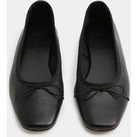 M&S Leather Bow Flat Round Toe Ballet Pumps Black/Black