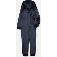 M&S Fleece Plain Hooded Onesie (3-16 Yrs) Navy