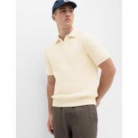 M&S Pure Cotton Textured Striped Knitted Polo Shirt Ecru