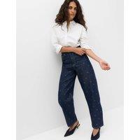 M&S High Waisted Polka Dot Balloon Leg Jeans Indigo Mix