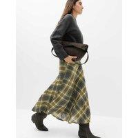M&S Lyocell Blend Checked Ruched Midi A-Line Skirt Green Mix