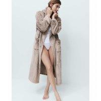 M&S Textured Striped Hooded Dressing Gown Latte