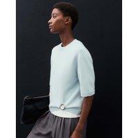 Autograph Merino Wool Rich Knitted Top with Cashmere Ice Blue