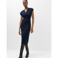 M&S Cotton Rich V-Neck Midi Column Dress Navy