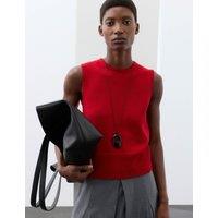 Autograph Merino Wool Rich Knitted Vest with Cashmere Ruby Red