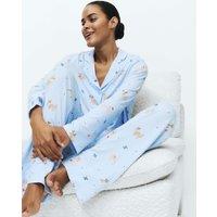 M&S Soft Touch Printed Revere Pyjama Set Blue Mix