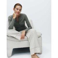 M&S Pure Cotton Striped Pyjama Bottoms Khaki Mix