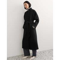 JAEGER Pure Wool Funnel Neck Longline Wrap Coat Black