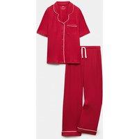 M&S Brushed Pointelle Revere Pyjamas (1-16 Yrs) Red