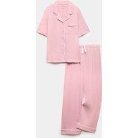M&S Brushed Pointelle Revere Pyjamas (1-16 Yrs) Pink
