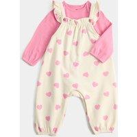 M&S 2pc Heart Dungaree and Bodysuit (0-3 Yrs) Multi