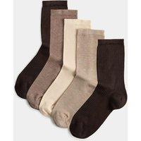 M&S 5 Pack Supersoft Crew Socks Chocolate Mix