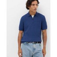 M&S Cotton Blend Ribbed Zip Up Polo Shirt Dark Marine