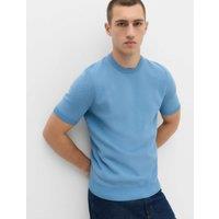 M&S Cotton Rich Textured Knitted T-Shirt Soft Blue