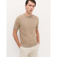 M&S Cotton Rich Textured Knitted T-Shirt Mushroom