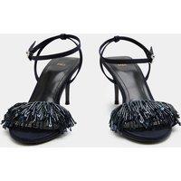 M&S Satin Fringed Buckle Stiletto Heel Sandals Navy