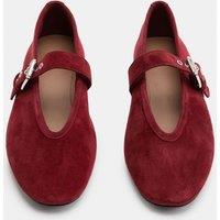 M&S Suede Flat Round Toe Mary Jane Ballet Pumps Dark Red