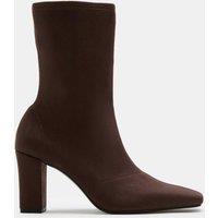 M&S Square Toe Block Heel Sock Boot Brown