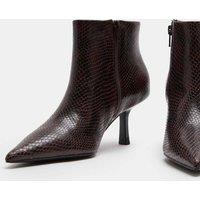M&S Leather Snake Print Kitten Heel Ankle Boot Brown Mix