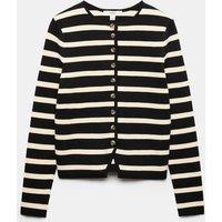 M&S Cotton Rich Striped Slim Fit Cardigan Black Mix