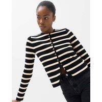 M&S Cotton Rich Striped Slim Fit Cardigan Black Mix