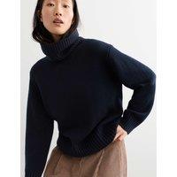 JAEGER Pure Cashmere Chunky Roll Neck Jumper Navy