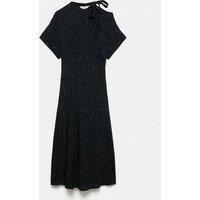 M&S Polka Dot Tie Neck Midi Tea Dress Black Mix