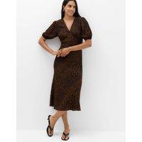 M&S Animal Print V-Neck Midi Tea Dress Brown Mix