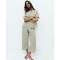 M&S Cotton Rich Printed Cropped Pyjama Set Soft Green