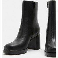 M&S Leather Platform Block Heel Round Toe Ankle Boot Black