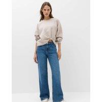 M&S Cotton Rich Crew Neck Twist Front Sweatshirt Neutral