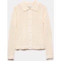 M&S Cotton Blend Crochet-Style Collared Cardigan Neutral